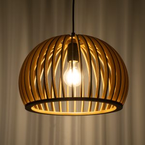 SCANDINAVIA 01698 Μοντέρνο Κρεμαστό Φωτιστικό Πλέγμα Μονόφωτο 1 x E27 IP20 Μπεζ Ξύλο – Μ33 x Π33 x Υ20cm