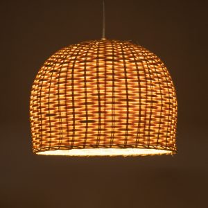 BERMUDA 01708 Boho Κρεμαστό Φωτιστικό Καμπάνα Μονόφωτο 1 x E27 IP20 Μπεζ Ξύλο – Μ31 x Π31 x Y22cm