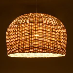 BERMUDA 01709 Boho Κρεμαστό Φωτιστικό Καμπάνα Μονόφωτο 1 x E27 IP20 Μπεζ Ξύλο – Μ50 x Π50 x Y34cm