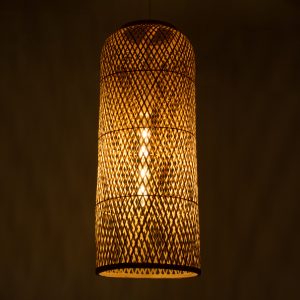 CALERO 01711 Boho Κρεμαστό Φωτιστικό Πλέγμα Μονόφωτο 1 x E27 IP20 Μπεζ Ξύλο – Μ30 x Π30 x Υ70cm