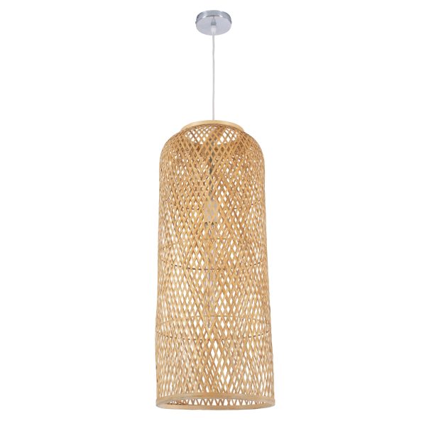 CALERO 01711 Boho Κρεμαστό Φωτιστικό Πλέγμα Μονόφωτο 1 x E27 IP20 Μπεζ Ξύλο - Μ30 x Π30 x Υ70cm - Image 3
