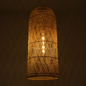CALERO 01712 Boho Κρεμαστό Φωτιστικό Πλέγμα Μονόφωτο 1 x E27 IP20 Μπεζ Ξύλο – Μ40 x Π40 x Υ90cm