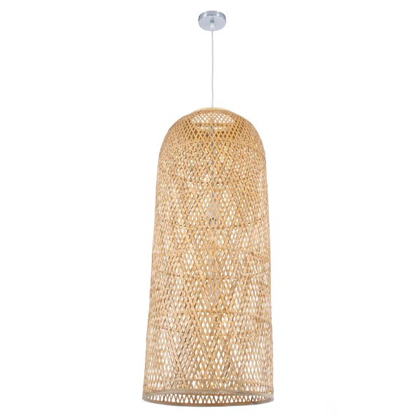 CALERO 01712 Boho Κρεμαστό Φωτιστικό Πλέγμα Μονόφωτο 1 x E27 IP20 Μπεζ Ξύλο - Μ40 x Π40 x Υ90cm - Image 3
