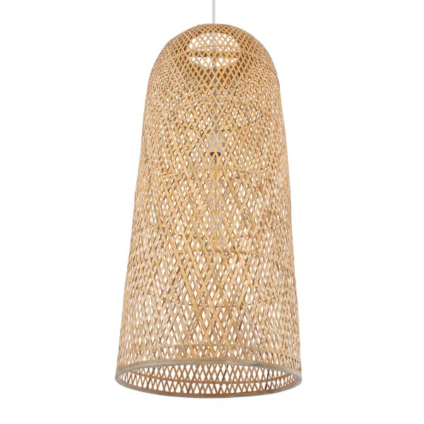 CALERO 01712 Boho Κρεμαστό Φωτιστικό Πλέγμα Μονόφωτο 1 x E27 IP20 Μπεζ Ξύλο - Μ40 x Π40 x Υ90cm - Image 5