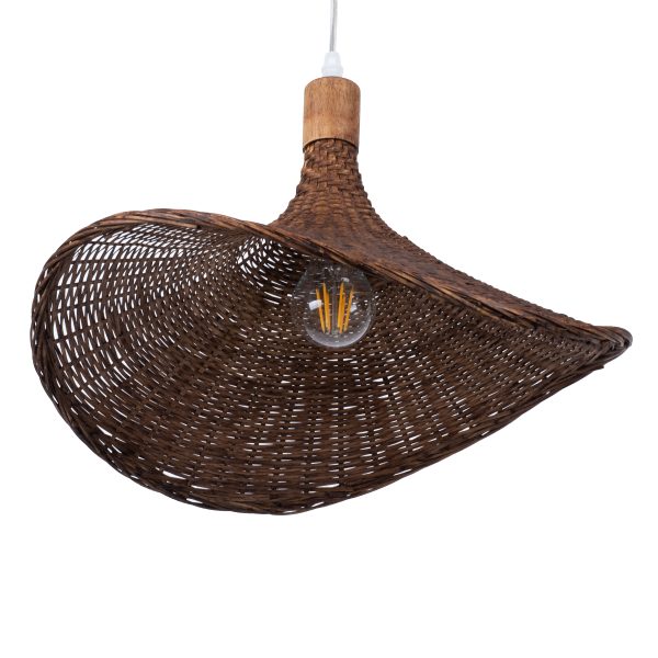 CUBA 01718 Boho Κρεμαστό Φωτιστικό Ανάρτηση Μονόφωτο 1 x E27 IP20 Καφέ Ξύλο - Μ43 x Π43 x Y30cm - Image 5