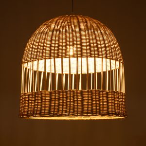LUCIA 01725 Boho Κρεμαστό Φωτιστικό Πλέγμα Μονόφωτο 1 x E27 IP20 Μπεζ Ξύλο – Μ40 x Π40 x Y34cm
