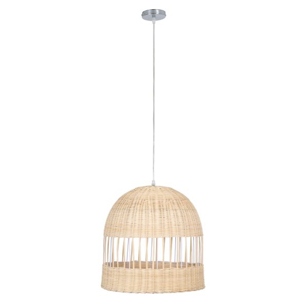 LUCIA 01725 Boho Κρεμαστό Φωτιστικό Πλέγμα Μονόφωτο 1 x E27 IP20 Μπεζ Ξύλο - Μ40 x Π40 x Y34cm - Image 3