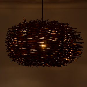 MINORCA 01734 Boho Κρεμαστό Φωτιστικό Ανάρτηση Μονόφωτο 1 x E27 IP20 Καφέ Ξύλο – Μ60 x Π60 x Y35cm