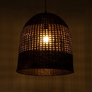 BORA-BORA 01736 Boho Κρεμαστό Φωτιστικό Καμπάνα Μονόφωτο 1 x E27 IP20 Καφέ Ξύλο – Μ42 x Π42 x Y44cm