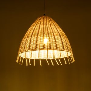 AQUATIC 01742 Boho Κρεμαστό Φωτιστικό Καμπάνα Μονόφωτο 1 x E27 IP20 Μπεζ Ξύλο – Μ40 x Π40 x Υ36cm