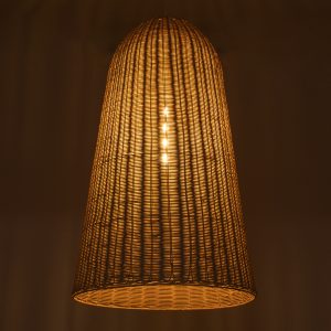 FAROL 01746 Boho Κρεμαστό Φωτιστικό Καμπάνα Μονόφωτο 1 x E27 IP20 Μπεζ Ξύλο – Μ60 x Π60 x Y100cm