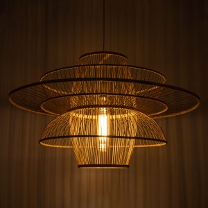 BALI 01758 Boho Κρεμαστό Φωτιστικό Πλέγμα Μονόφωτο 1 x E27 IP20 Μπεζ Ξύλο – Μ100 x Π100 x Υ60cm