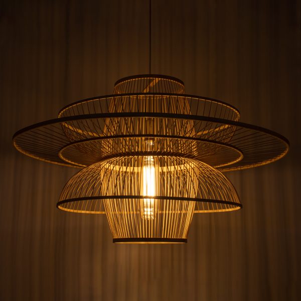 BALI 01758 Boho Κρεμαστό Φωτιστικό Πλέγμα Μονόφωτο 1 x E27 IP20 Μπεζ Ξύλο - Μ100 x Π100 x Υ60cm - Image 2