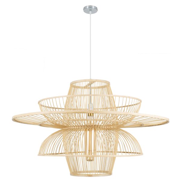 BALI 01758 Boho Κρεμαστό Φωτιστικό Πλέγμα Μονόφωτο 1 x E27 IP20 Μπεζ Ξύλο - Μ100 x Π100 x Υ60cm - Image 3