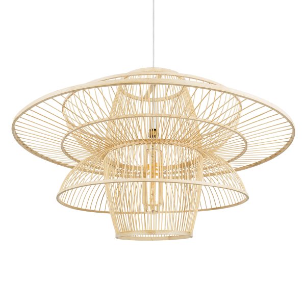 BALI 01758 Boho Κρεμαστό Φωτιστικό Πλέγμα Μονόφωτο 1 x E27 IP20 Μπεζ Ξύλο - Μ100 x Π100 x Υ60cm - Image 5