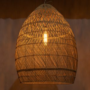 MALIBU 01812 Boho Κρεμαστό Φωτιστικό Καμπάνα Μονόφωτο 1 x E27 IP20 Μπεζ Ξύλο – Μ95 x Π95 x Υ125cm