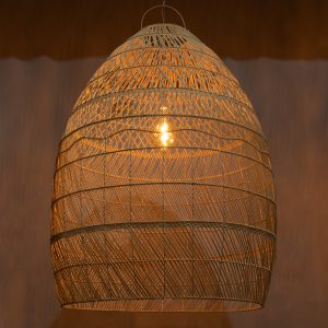 MALIBU 01813 Boho Κρεμαστό Φωτιστικό Καμπάνα Μονόφωτο 1 x E27 IP20 Μπεζ Ξύλο – Μ120 x Π120 x Υ156cm
