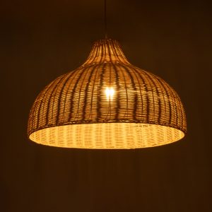 AFURU 01828 Boho Κρεμαστό Φωτιστικό Καμπάνα Μονόφωτο 1 x E27 IP20 Μπεζ Ξύλο – Μ60 x Π60 x Υ40cm