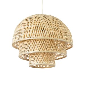 HIROKA 01836 Boho Κρεμαστό Φωτιστικό Πλέγμα Μονόφωτο 1 x E27 IP20 Μπεζ Ξύλο – Μ60 x Π60 x Υ50cm