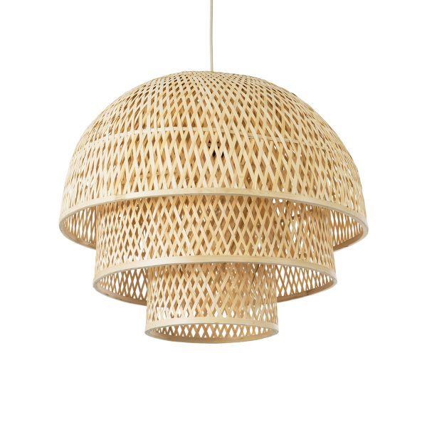 HIROKA 01836 Boho Κρεμαστό Φωτιστικό Πλέγμα Μονόφωτο 1 x E27 IP20 Μπεζ Ξύλο - Μ60 x Π60 x Υ50cm