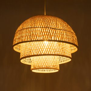HIROKA 01836 Boho Κρεμαστό Φωτιστικό Πλέγμα Μονόφωτο 1 x E27 IP20 Μπεζ Ξύλο – Μ60 x Π60 x Υ50cm