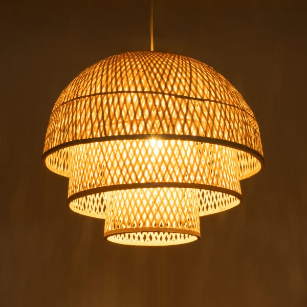 HIROKA 01836 Boho Κρεμαστό Φωτιστικό Πλέγμα Μονόφωτο 1 x E27 IP20 Μπεζ Ξύλο - Μ60 x Π60 x Υ50cm - Image 2