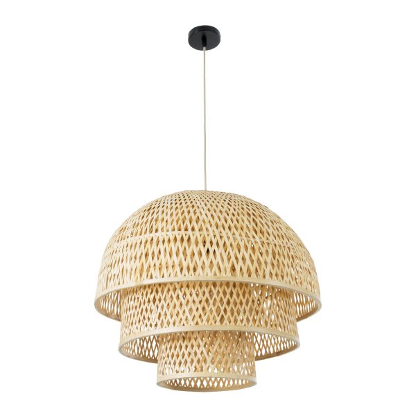 HIROKA 01836 Boho Κρεμαστό Φωτιστικό Πλέγμα Μονόφωτο 1 x E27 IP20 Μπεζ Ξύλο - Μ60 x Π60 x Υ50cm - Image 3