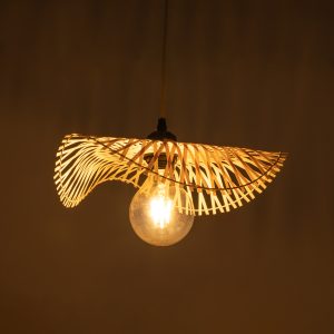 MELEMELE 01839 Boho Κρεμαστό Φωτιστικό Πλέγμα Μονόφωτο 1 x E27 IP20 Μπεζ Ξύλο – Μ35 x Π35 x Υ4cm