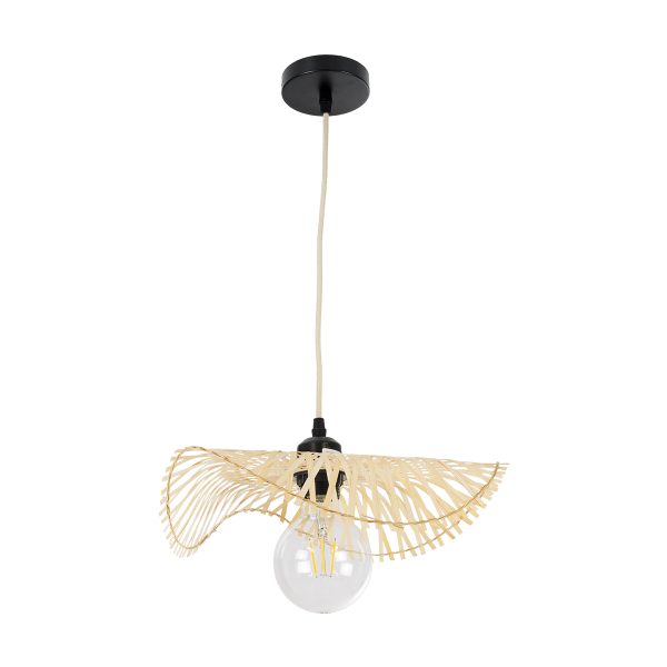 MELEMELE 01839 Boho Κρεμαστό Φωτιστικό Πλέγμα Μονόφωτο 1 x E27 IP20 Μπεζ Ξύλο - Μ35 x Π35 x Υ4cm - Image 3