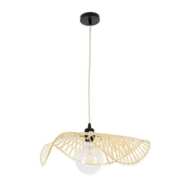 MELEMELE 01840 Boho Κρεμαστό Φωτιστικό Πλέγμα Μονόφωτο 1 x E27 IP20 Μπεζ Ξύλο - Μ50 x Π50 x Υ7cm - Image 3
