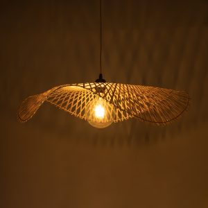 MELEMELE 01841 Boho Κρεμαστό Φωτιστικό Πλέγμα Μονόφωτο 1 x E27 IP20 Μπεζ Ξύλο – Μ75 x Π75 x Υ10cm