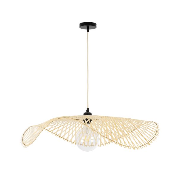 MELEMELE 01841 Boho Κρεμαστό Φωτιστικό Πλέγμα Μονόφωτο 1 x E27 IP20 Μπεζ Ξύλο - Μ75 x Π75 x Υ10cm - Image 3