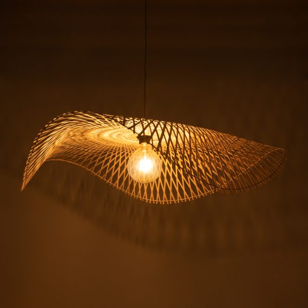 MELEMELE 01842 Boho Κρεμαστό Φωτιστικό Πλέγμα Μονόφωτο 1 x E27 IP20 Μπεζ Ξύλο - Μ100 x Π100 x Υ12cm - Image 2