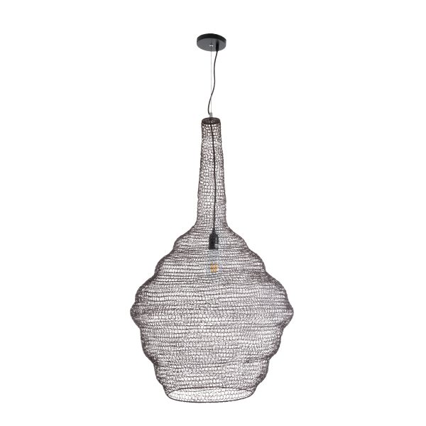 KENTUCKY 01884 Vintage Κρεμαστό Φωτιστικό Πλέγμα Μονόφωτο 1 x E27 IP20 Καφέ Μέταλλο - Μ60 x Π60 x Υ90cm - Image 3
