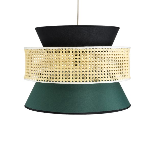 SAIGE 01916 Boho Κρεμαστό Φωτιστικό Πλέγμα Μονόφωτο 1 x E27 IP20 Μπεζ Ξύλο με Μαύρο & Πράσινο Ύφασμα - Μ50 x Π50 x Υ36cm - Image 4