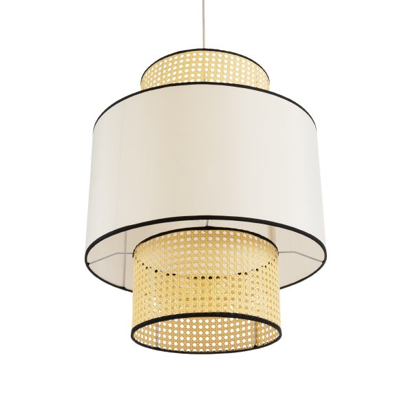 SAIGE 01917 Boho Κρεμαστό Φωτιστικό Πλέγμα Μονόφωτο 1 x E27 IP20 Μπεζ Ξύλο με Μπεζ & Μαύρο Ύφασμα - Μ50 x Π50 x Υ60cm - Image 5