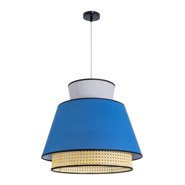 SAIGE 01918 Boho Κρεμαστό Φωτιστικό Πλέγμα Μονόφωτο 1 x E27 IP20 Μπεζ Ξύλο με Μπλε & Γκρι Ύφασμα - Μ50 x Π50 x Υ45cm - Image 3