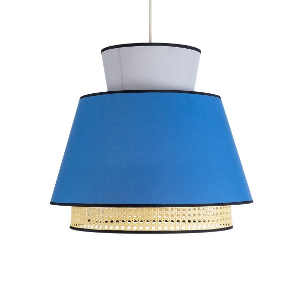 SAIGE 01918 Boho Κρεμαστό Φωτιστικό Πλέγμα Μονόφωτο 1 x E27 IP20 Μπεζ Ξύλο με Μπλε & Γκρι Ύφασμα - Μ50 x Π50 x Υ45cm - Image 4