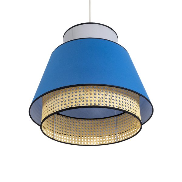 SAIGE 01918 Boho Κρεμαστό Φωτιστικό Πλέγμα Μονόφωτο 1 x E27 IP20 Μπεζ Ξύλο με Μπλε & Γκρι Ύφασμα - Μ50 x Π50 x Υ45cm - Image 5