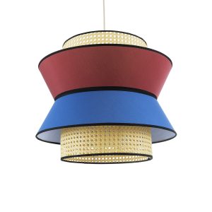 SAIGE 01919 Boho Κρεμαστό Φωτιστικό Πλέγμα Μονόφωτο 1 x E27 IP20 Μπεζ Ξύλο με Κόκκινο & Μπλε Ύφασμα – Μ50 x Π50 x Υ43cm
