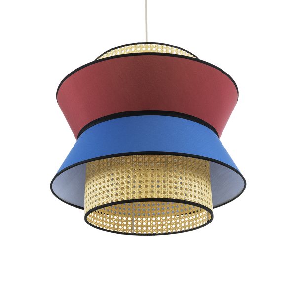 SAIGE 01919 Boho Κρεμαστό Φωτιστικό Πλέγμα Μονόφωτο 1 x E27 IP20 Μπεζ Ξύλο με Κόκκινο & Μπλε Ύφασμα - Μ50 x Π50 x Υ43cm - Image 4