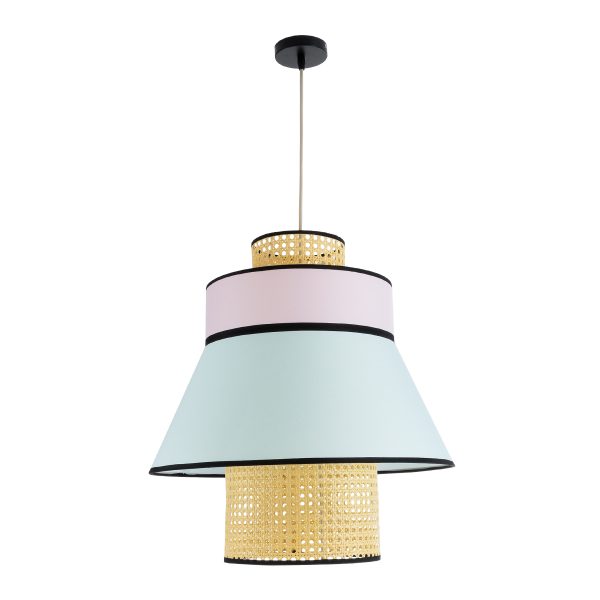 SAIGE 01920 Boho Κρεμαστό Φωτιστικό Πλέγμα Μονόφωτο 1 x E27 IP20 Μπεζ Ξύλο με Πολύχρωμο Ύφασμα - Μ50 x Π50 x Υ54cm - Image 3