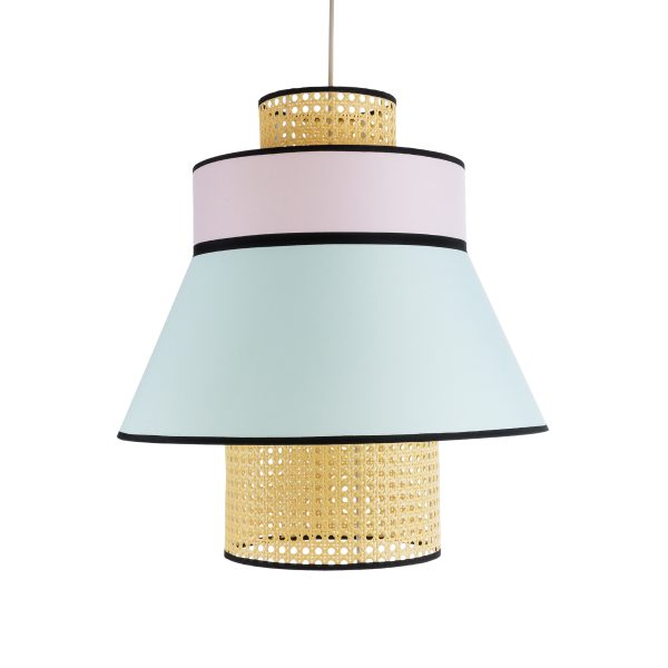 SAIGE 01920 Boho Κρεμαστό Φωτιστικό Πλέγμα Μονόφωτο 1 x E27 IP20 Μπεζ Ξύλο με Πολύχρωμο Ύφασμα - Μ50 x Π50 x Υ54cm - Image 4