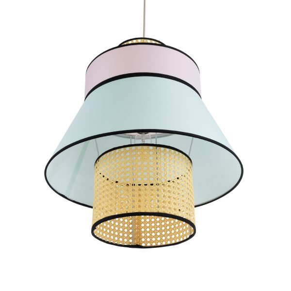 SAIGE 01920 Boho Κρεμαστό Φωτιστικό Πλέγμα Μονόφωτο 1 x E27 IP20 Μπεζ Ξύλο με Πολύχρωμο Ύφασμα - Μ50 x Π50 x Υ54cm - Image 5