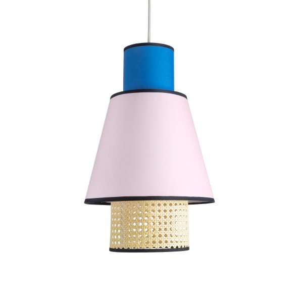 SAIGE 01921 Boho Κρεμαστό Φωτιστικό Πλέγμα Μονόφωτο 1 x E27 IP20 Μπεζ Ξύλο με Μπλε & Ροζ Ύφασμα - Μ30 x Π30 x Υ48cm - Image 4