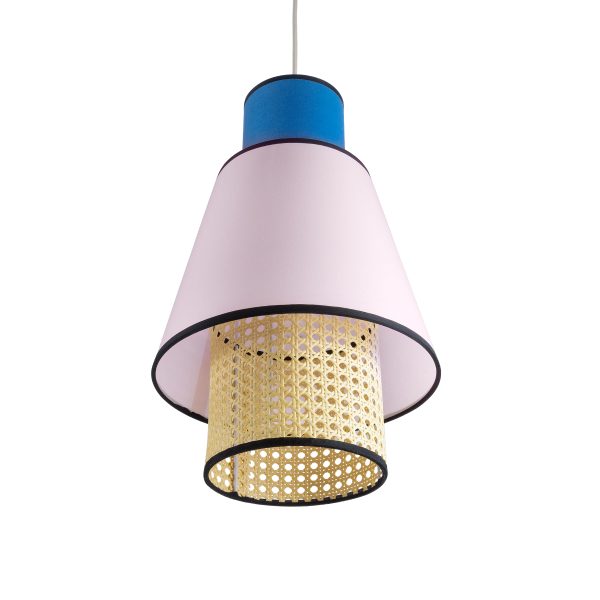 SAIGE 01921 Boho Κρεμαστό Φωτιστικό Πλέγμα Μονόφωτο 1 x E27 IP20 Μπεζ Ξύλο με Μπλε & Ροζ Ύφασμα - Μ30 x Π30 x Υ48cm - Image 5
