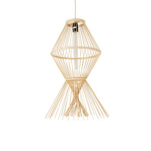 YOSHI 01928 Boho Κρεμαστό Φωτιστικό Πλέγμα Μονόφωτο 1 x E27 IP20 Μπεζ Ξύλο – Μ35 x Π35 x Υ60cm