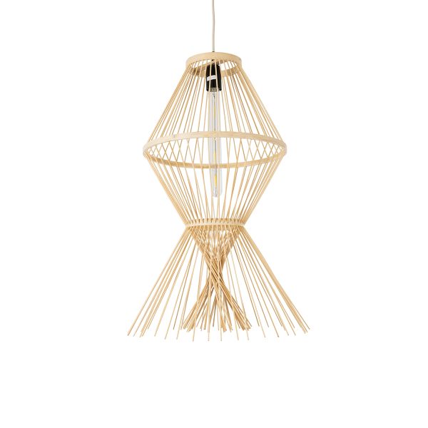 YOSHI 01928 Boho Κρεμαστό Φωτιστικό Πλέγμα Μονόφωτο 1 x E27 IP20 Μπεζ Ξύλο - Μ35 x Π35 x Υ60cm