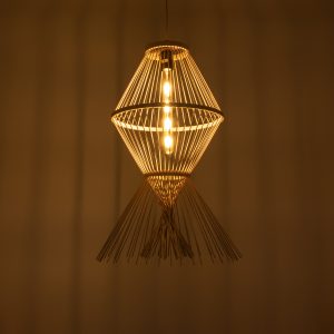 YOSHI 01928 Boho Κρεμαστό Φωτιστικό Πλέγμα Μονόφωτο 1 x E27 IP20 Μπεζ Ξύλο – Μ35 x Π35 x Υ60cm