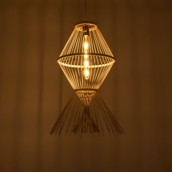 YOSHI 01928 Boho Κρεμαστό Φωτιστικό Πλέγμα Μονόφωτο 1 x E27 IP20 Μπεζ Ξύλο - Μ35 x Π35 x Υ60cm - Image 2